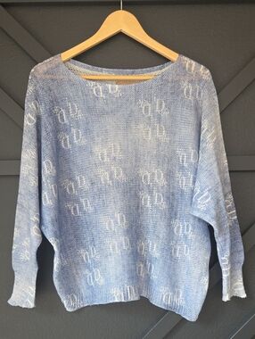 {Free For Humanity} Light Blue Patterned Boatneck Sweater